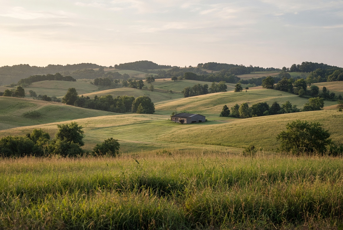 Rolling hills and farmland