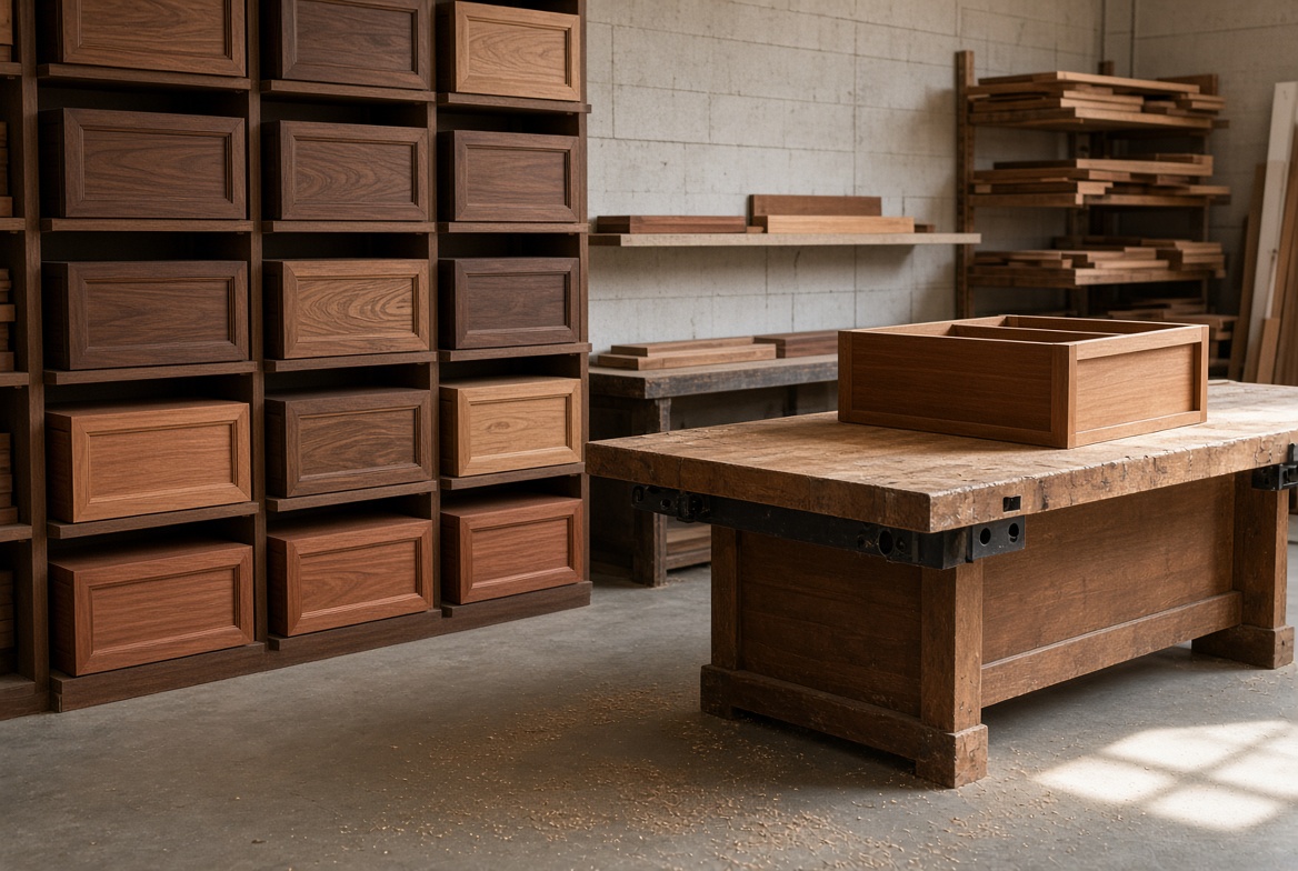 Cabinet shop with workbench and drawer boxes